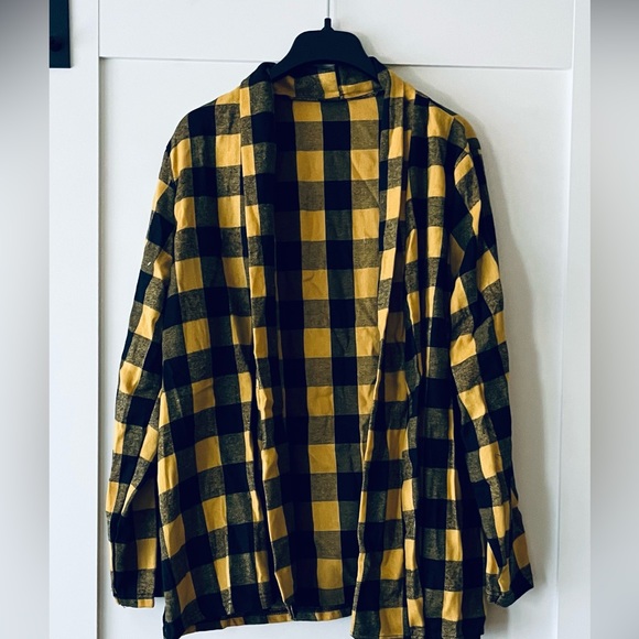 Yellow Plaid Open Front Cardigan - Picture 6 of 7